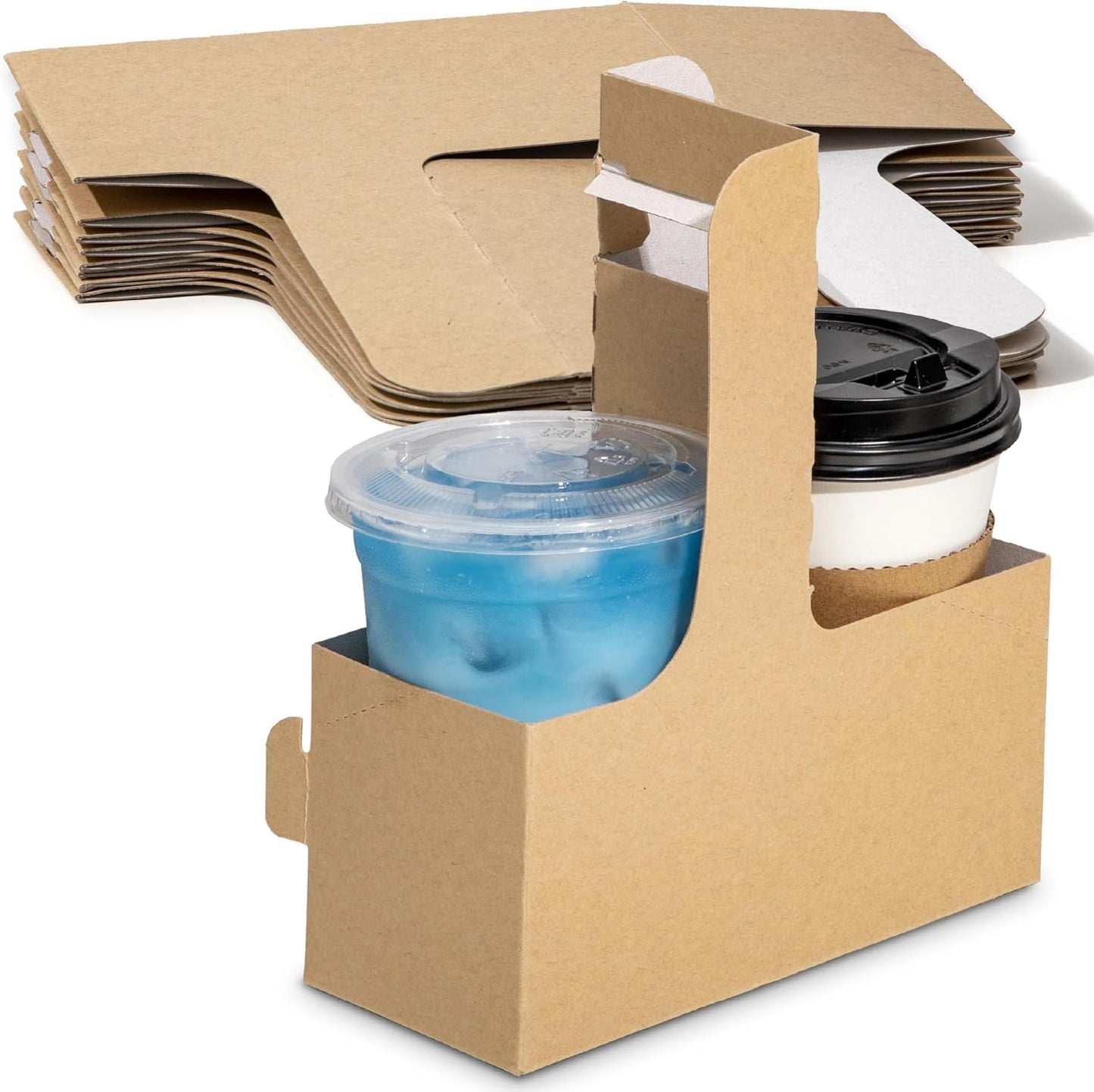 FMP Brands 2 Cup Disposable Drink Carrier with Handle, 25 Pack Kraft Paperboard Handled Drink Carriers 12-30 oz to Go Coffee Cup Holder, Cup Carrier for Cold Hot Drinks, Takeout, Cafe