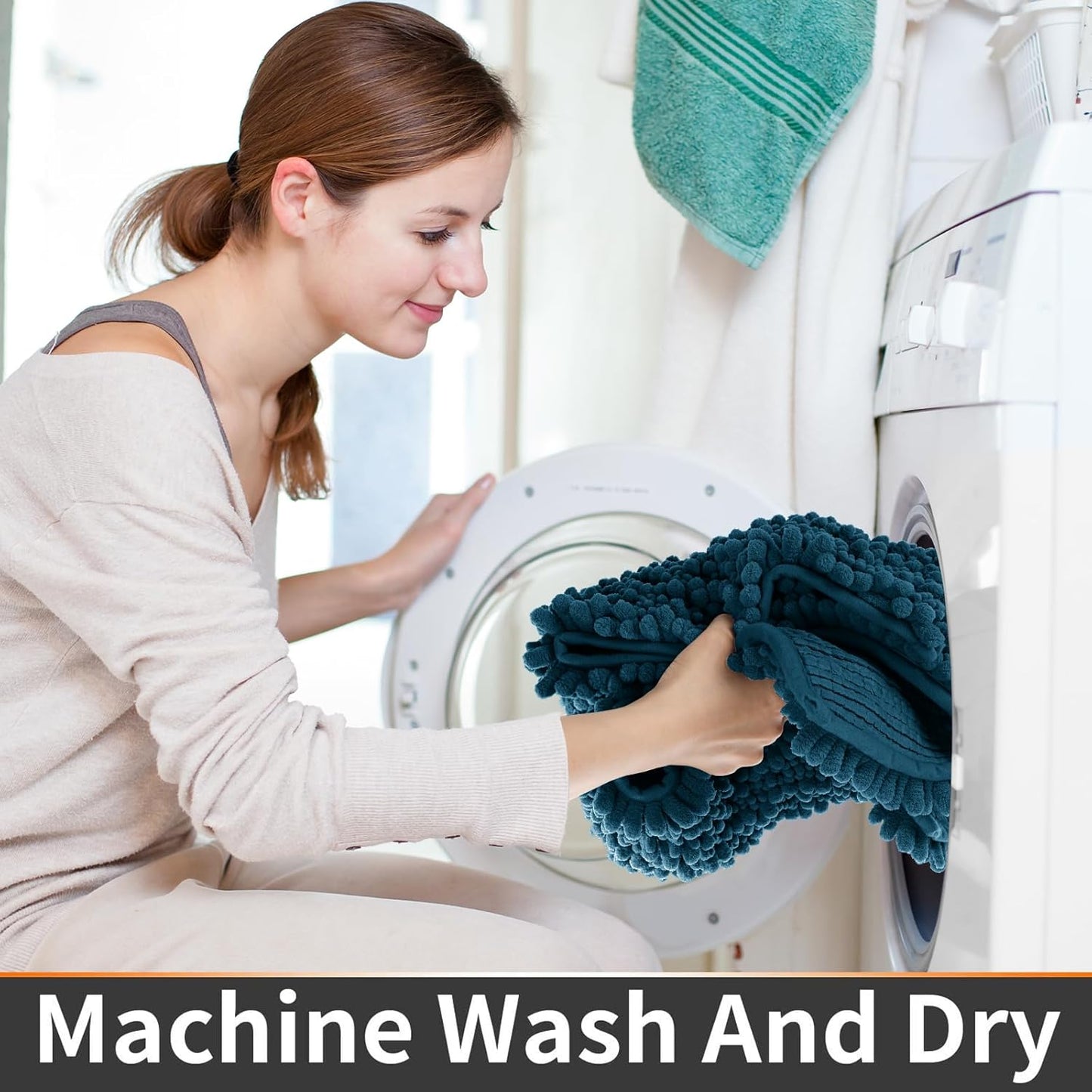 Yimobra Toilet Rug U Shaped Washable 24x20 Inch - Ultra Soft Absorbent Chenille Bath Rugs for Toilet, Quick Dry & Machine Washable, Non Slip Contour Bathroom Mat, Peacock Blue