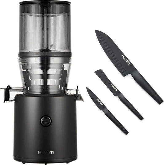 Hurom Black H320 Slow Juicer with German Steel Knife Set, Self-Feeding Cold Press Juice Machine, Corrosion-Resistant and Non-Stick Coated Blades, High Yield, BPA Free (500ml/ 16oz)