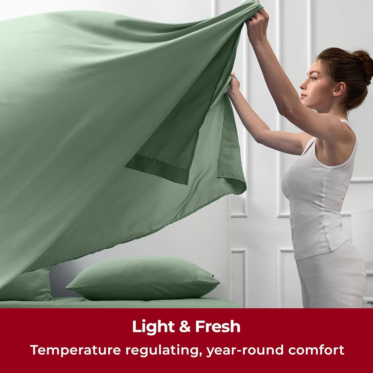 Mellanni Twin Sheets Set - 3 PC Iconic Collection Bedding - Hotel Luxury, Extra Soft, Cooling Bed Sheets - Wrinkle, Fade, Stain Resistant (Twin, Sage)