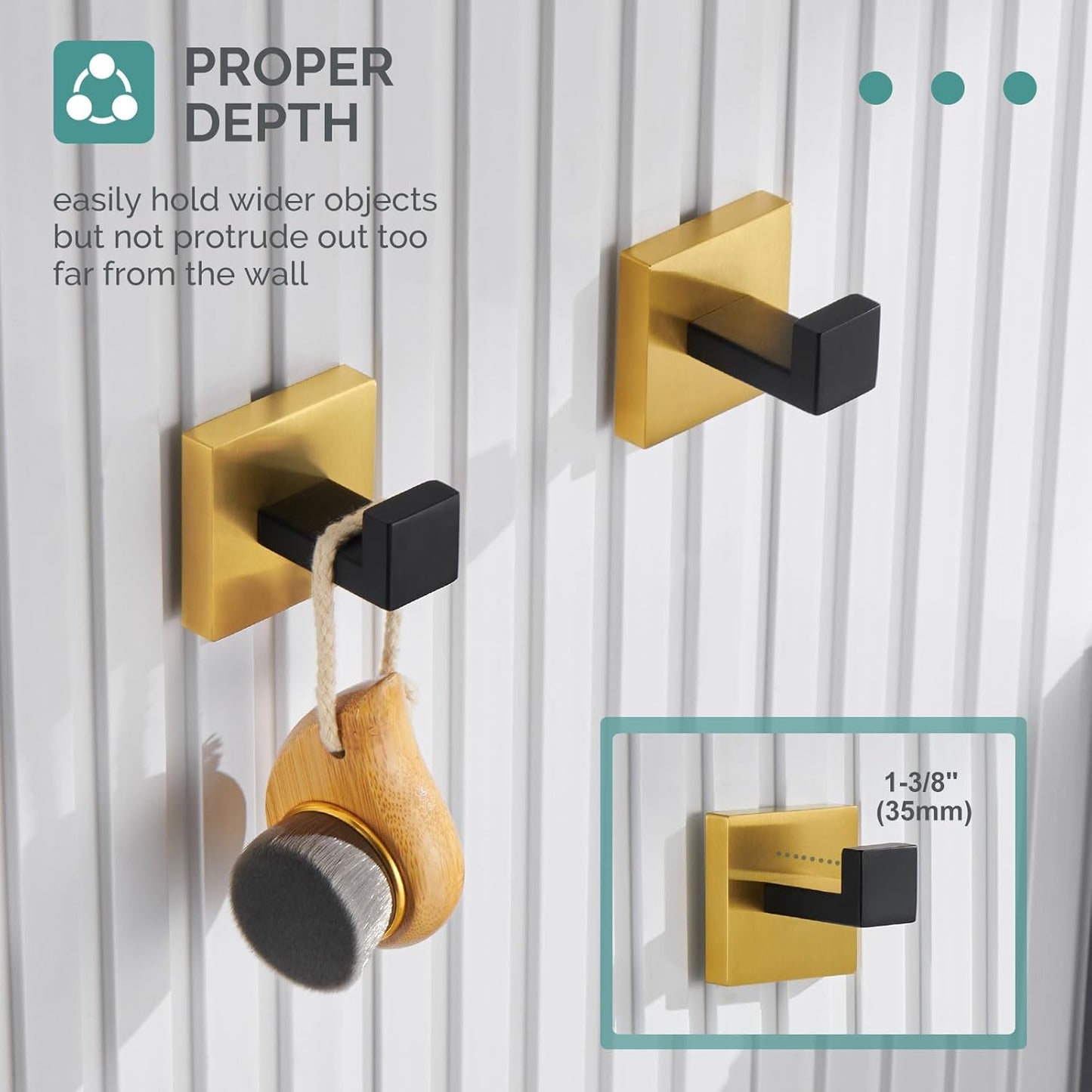 Angle Simple Towel Hook Black & Gold 2 Pack, 304 Stainless Steel Coat Hook, Robe Hook Bathroom