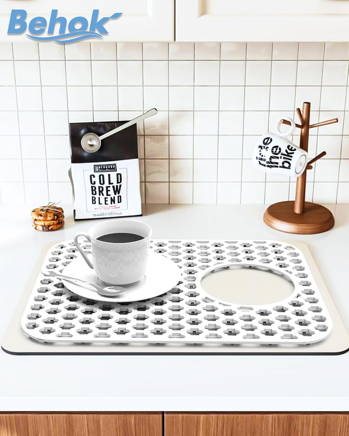 2 Pack Silicone Sink Protector for Kitchen Sink Bathroom, 13.58" x 11.6" Heat-resistant Sink Mat Non-Slip and Durable Silicone Protectors, Rear Drain, White