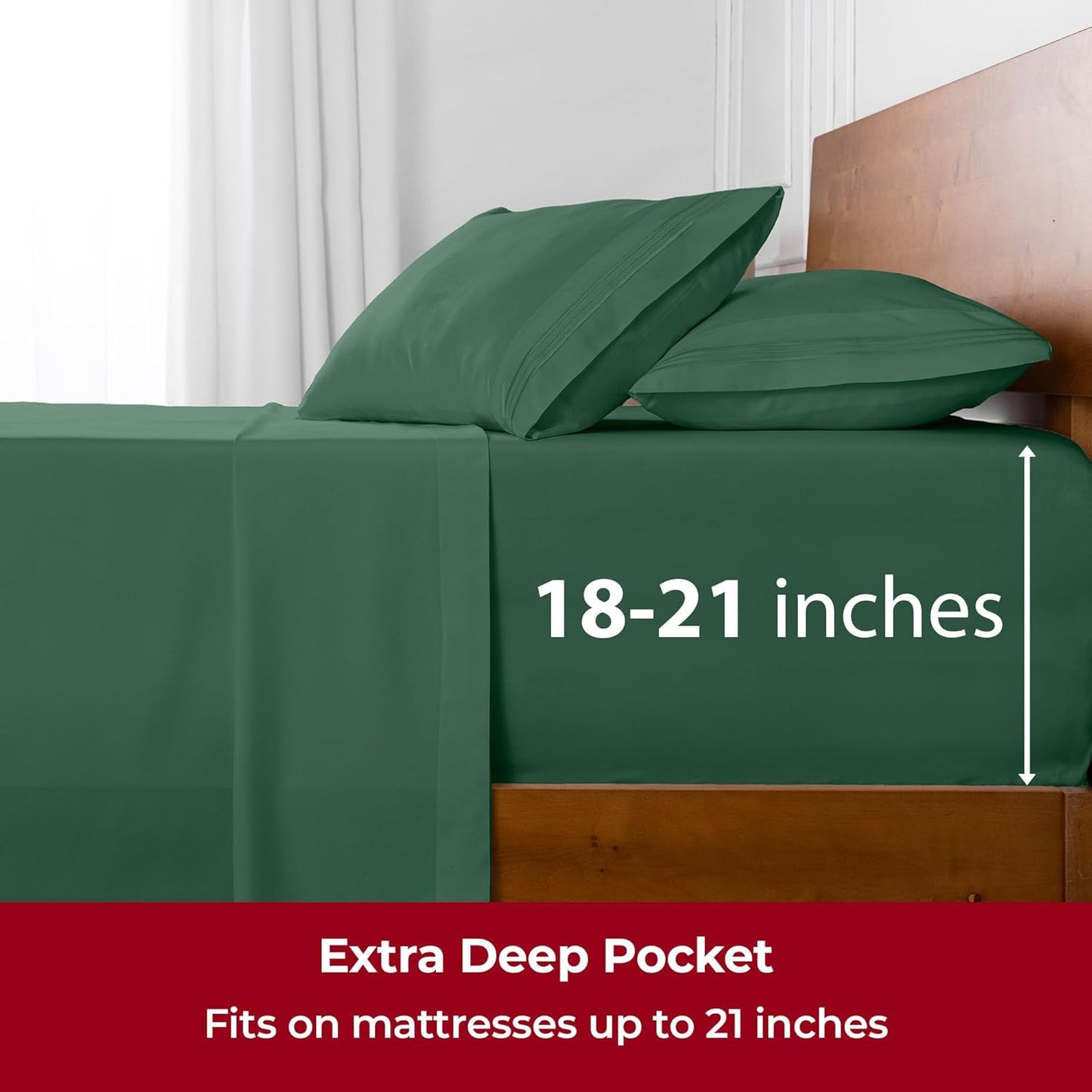 Mellanni Extra Deep Queen Sheets - 4 PC Iconic Collection Bedding - Hotel Luxury, Ultra Soft, Cooling Bed Sheets - Wrinkle, Fade, Stain Resistant (Queen, Emerald Green)