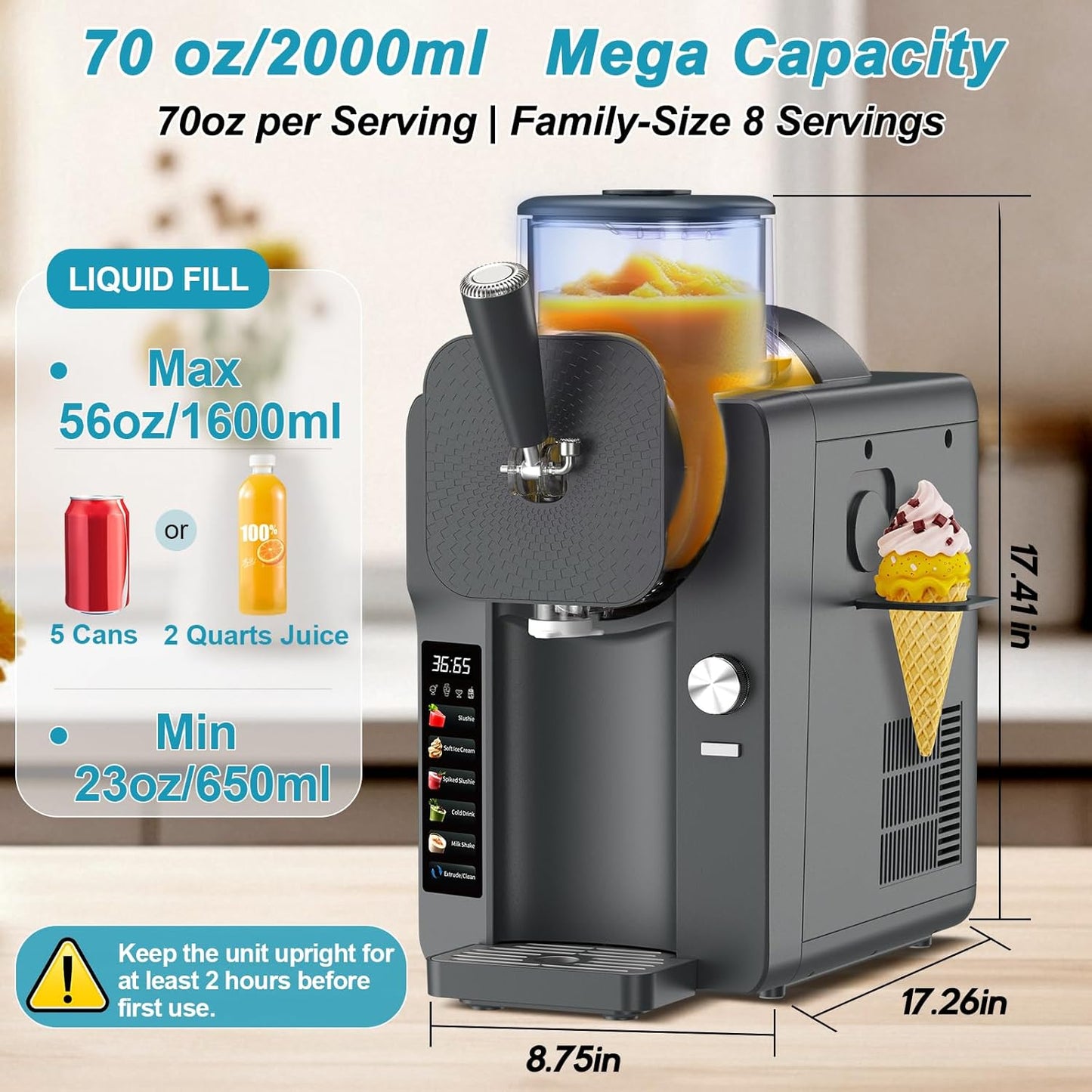 Ice Cream Maker, Slushie Machine for Home, Slushy Machine 70 oz Margarita Machine with 6 Preset Programs for Ice Cream,