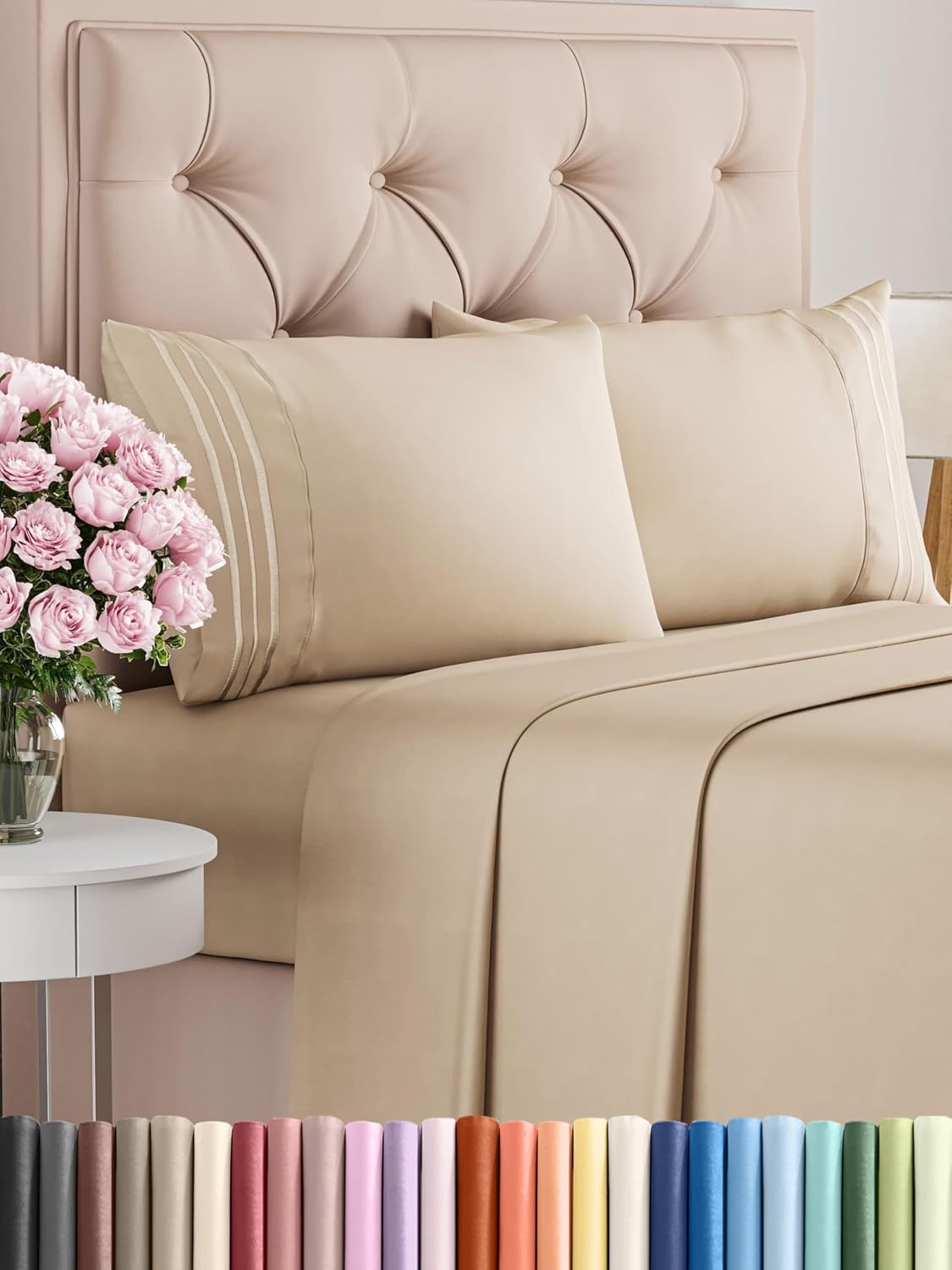 Cal King Size 4 Piece Sheet Set - Comfy Breathable & Cooling Bed Sheets Set - Hotel Luxury Bedding for Women, Men, Kids, Teens, Boys & Girls - Deep Pockets, Ultra-Soft, Wrinkle Free - Oeko-Tex - Cream