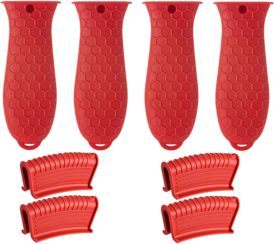 8 Pcs Non-Slip Silicone Hot Handle Holder & Assist Grips, Potholder for Cast Iron Skillets, Heat Resistant Handle Cover Sleeve for Frying Pans, Casserole, Cookware Handles, Red
