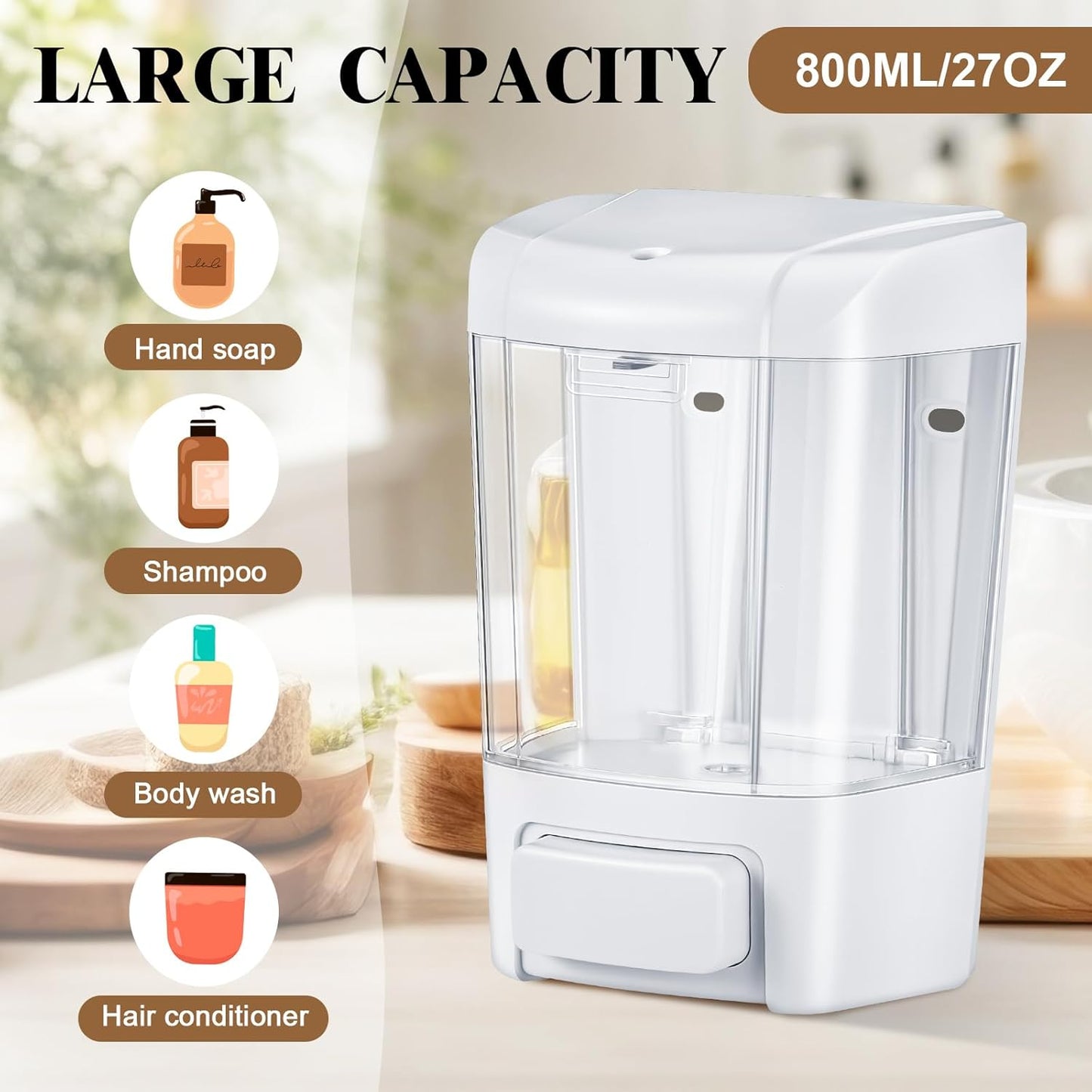 Hushee 6 Pcs Plastic Wall Mounted Soap Dispenser Commercial Manual Soap Dispenser Containers for Kitchen Shower Hotel