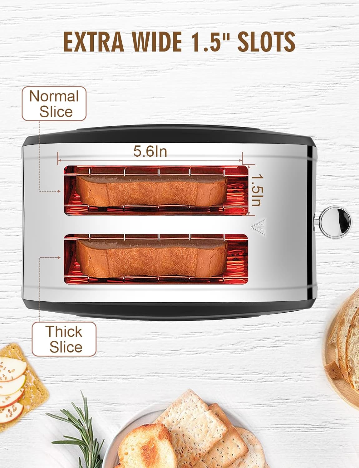 Toaster 2 Slices, Stainless Steel JEWJIO Retro Toaster with 1.5" Extra Wide Slot for 6 Bread Shades Setting/Bagel/Defrost/Reheat/Cancel Function/Removable Crumb Tray 800W, Matte Black