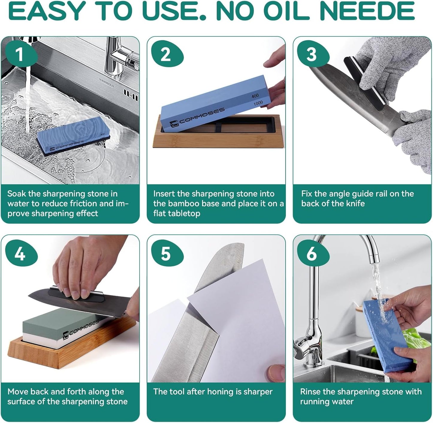 Whetstone Sharpening Stone Knife Sharpener Stone Set: 4 Side 8000|3000 1000|400 in Kitchen With Bamboo Base,Cut Resistant Gloves,Angle Guide,Honing Guide,Flattening Stone,Leather Strop,Rubber pad