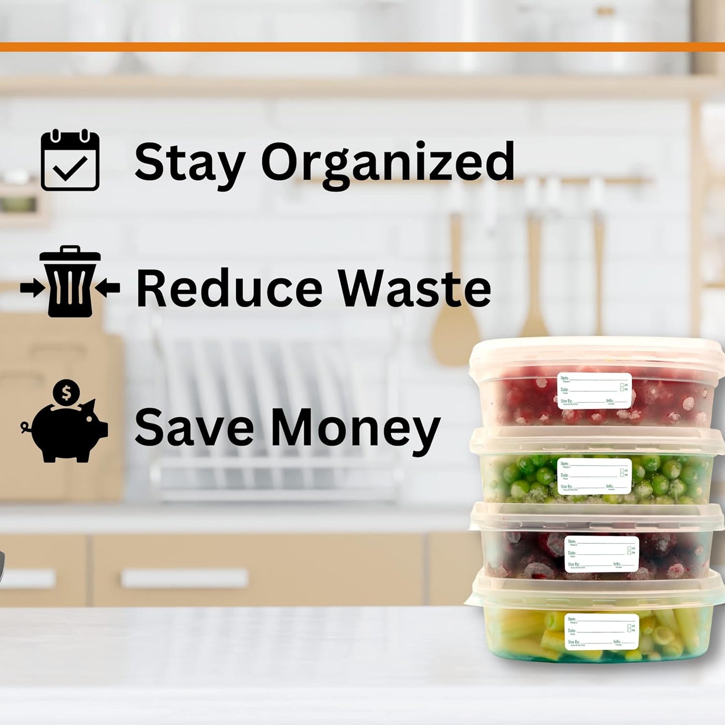 2x1 Removable Food Labels for Containers, 500 Freezer Food Labels Stickers, Bottle Labels for Storage Bins, Sticker Labels for Food Containers, Removable Labels Easy Peel Off (500, Green)