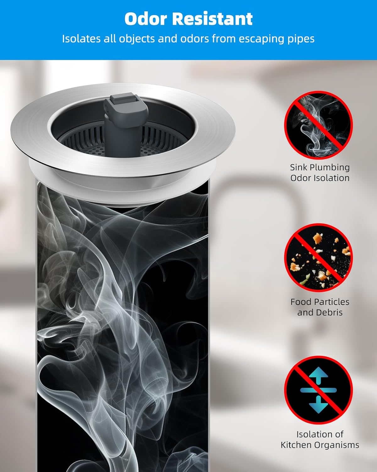 Hibbent 2 Pack 3 in 1 Kitchen Sink Drain Strainer and Stopper Combo, Stainless Steel Metal Pop Up Sink Stopper with Foldable Handle, 6 Anti-Clogging Baskets, Fit for US Standard 3-1/2 Inch Drain