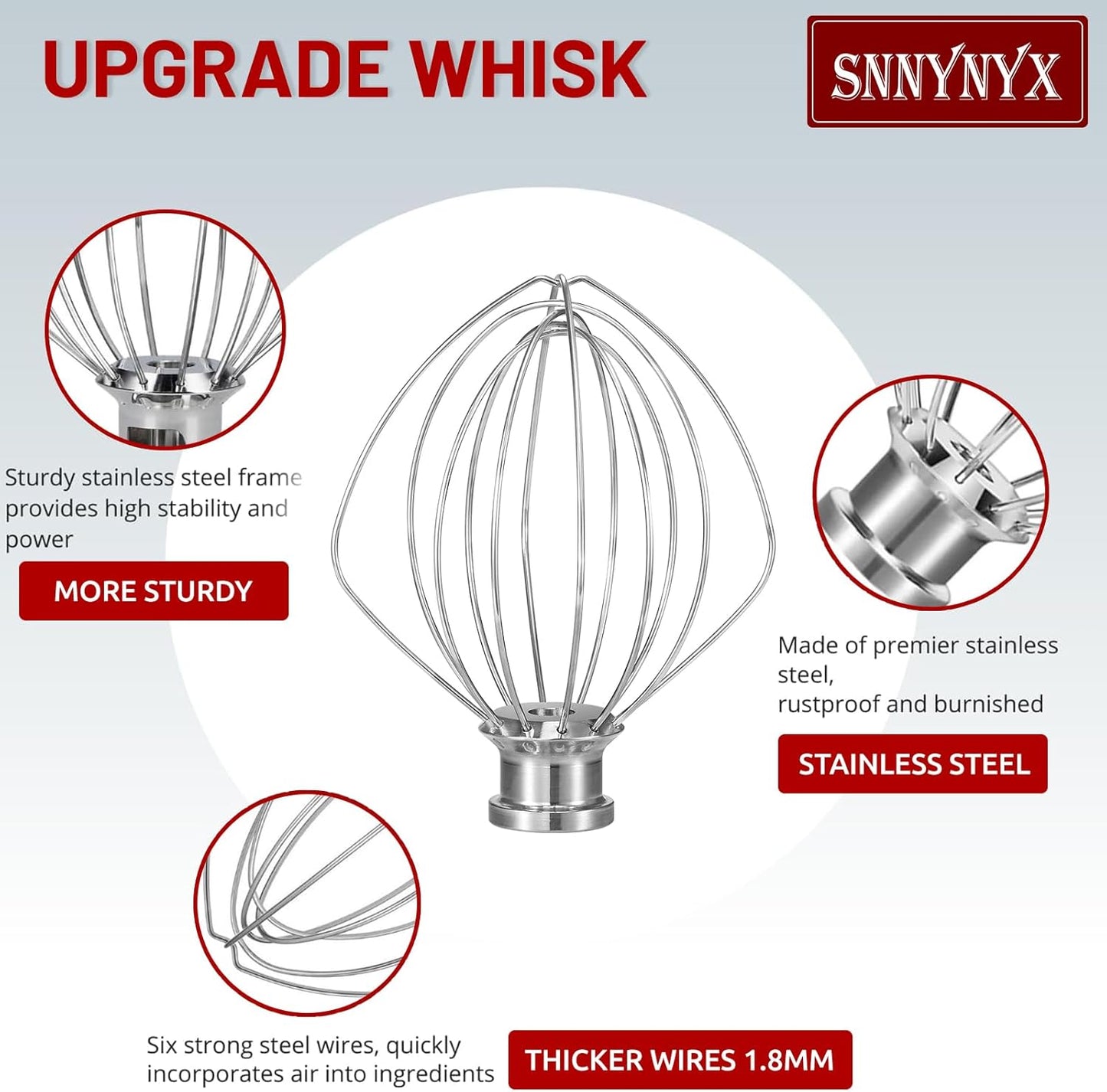 K45WW 6 Wire Whip Attachment for KitchenAid 4.5 5 Quart Tilt-Head Stand Mixer, Dishwasher Safe, Stainless Steel Whisk for Kitchen Aid Mixer Accessory Replacement Parts