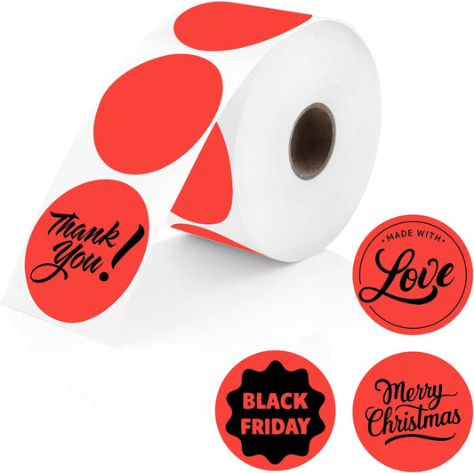 Perco Red 2-Inch Perforated Circle Dot Thermal Sticker Labels — 735 Stickers/Roll, Direct Thermal Printer Compatible—with Permanent Adhesive for Organizing, Color Coding, Bin Labeling—Made in USA