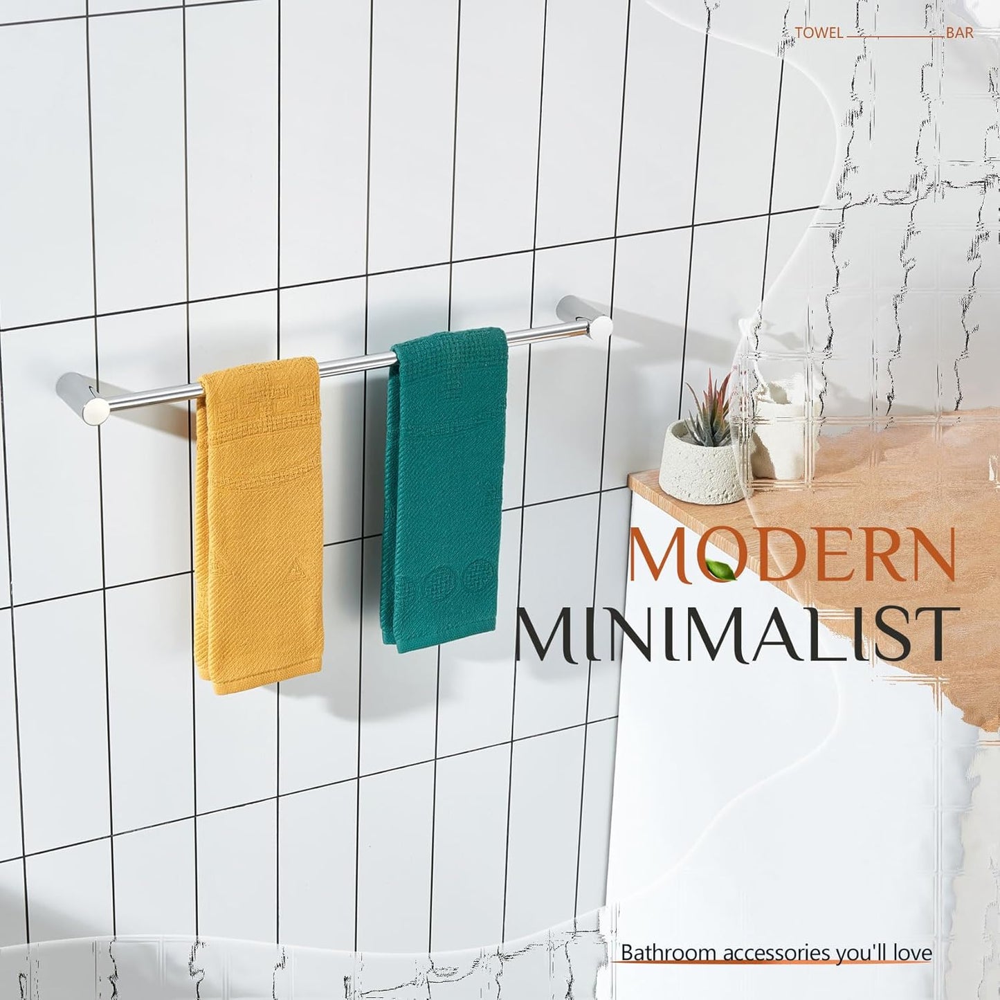 KOKOSIRI Towel Bars for Bathroom Wall Mounted 20'' Towel Rack Polished Chrome Single Rod for Lavatory Bathroom Hardware Stainless Steel, B4007CH-L20