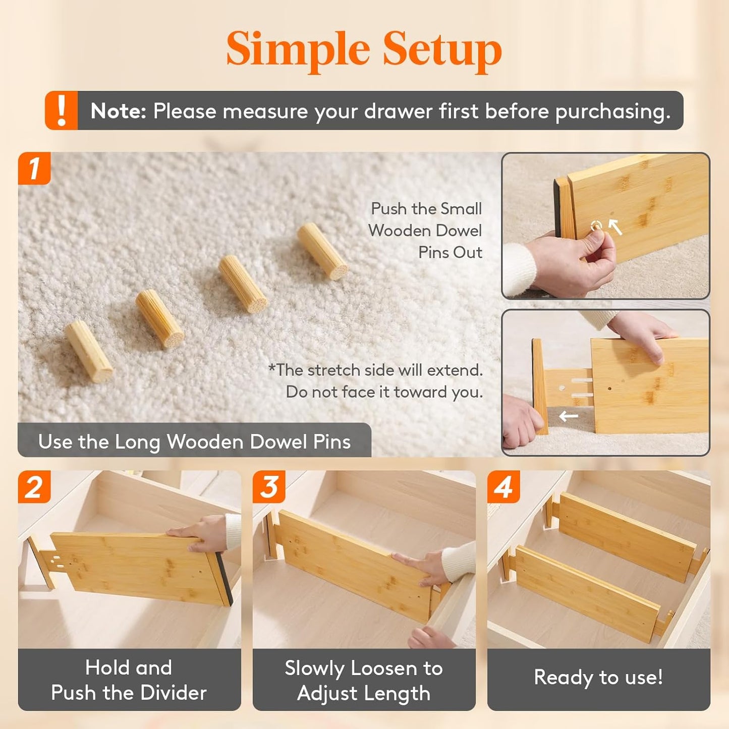 Lifewit 4 Pack 6" Deep Bamboo Drawer Dividers, 17.5-22" Expandable Drawer Organisers for Clothes, Adjustable Dresser Drawer Divider, Clothing Drawers Separators for Dresser, Bedroom, Bathroom, Office