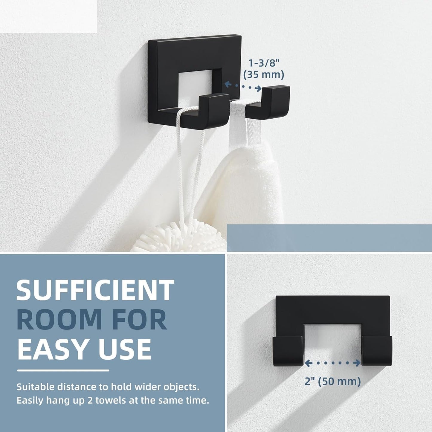 Angle Simple Double Towel Hook, Stainless Steel Bathroom Hand Towel Holder, Wall Coat Double Hook, Matte Black