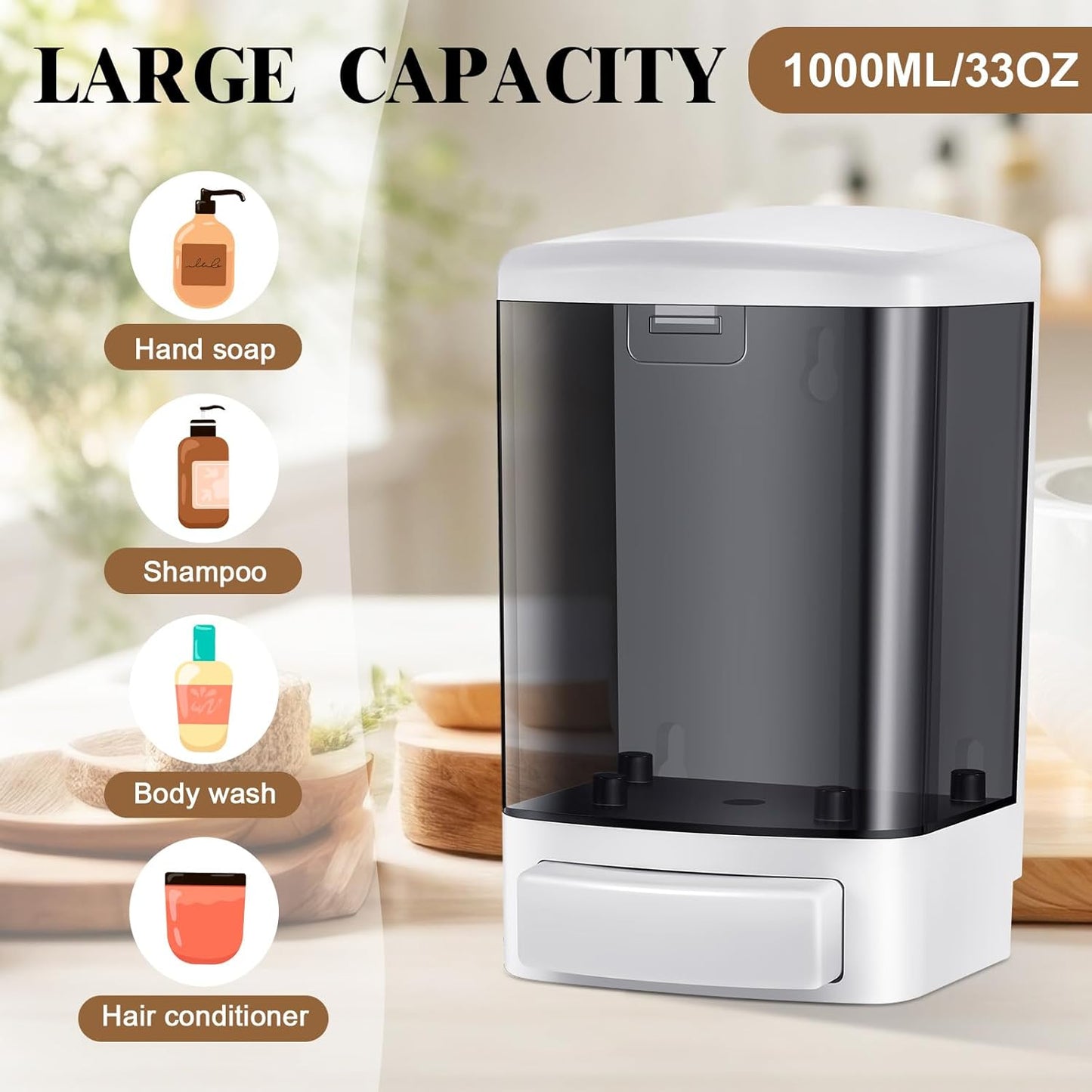 Hushee 2 Pcs Commercial Soap Dispenser Wall Mounted Manual Soap Dispenser Containers Bathroom Plastic Hand Wash Wall Containers for Kitchen Hotel Liquid