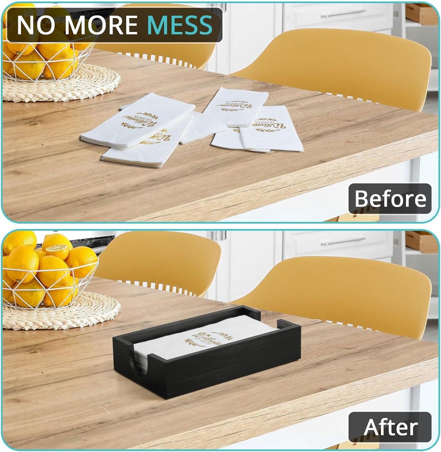 Napkin Holder for Bathroom, Wooden Guest Towel Holder Tray for Bathroom, Disposable Paper Hand Towel Holder for Bathroom Accessories, Dinner Napkin Holder for Kitchen Table Party, Black