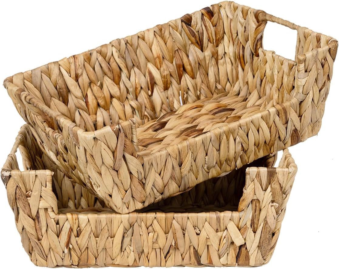 StorageWorks Wicker Basket for Pantry Organizers and Storage, Stackable Water Hyacinth Storage Baskets for Pantry Shelves, 2-Pack