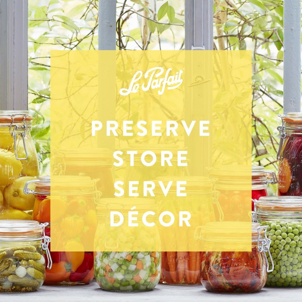 Le Parfait Super Jar, Canning Jars, 1.5L French Glass Canning Jar w/Round Body, Glass Jars w/Airtight Lid, Canning Jar Wide Mouth, Glass Jar w/Lid, Clear Jar, Clear Glass Jar (32oz/Quart & Half, 1 pk)