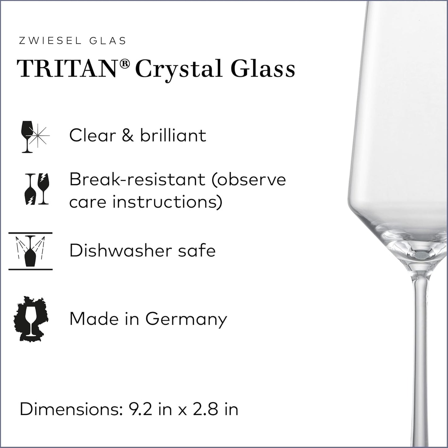 ZWIESEL GLAS Pure Champagne Glass (Set of 4), Champagne Flutes with Effervescent Point, Dishwasher-Safe Tritan Crystal Glasses, Made in Germany (10 Ounce)