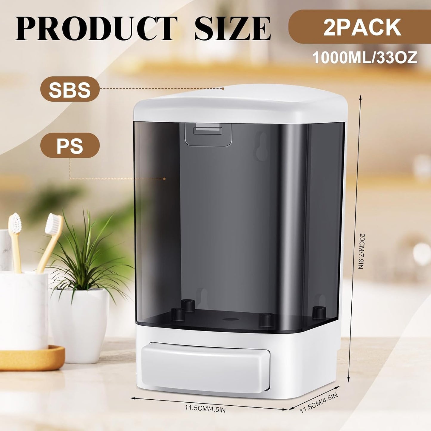 Hushee 2 Pcs Commercial Soap Dispenser Wall Mounted Manual Soap Dispenser Containers Bathroom Plastic Hand Wash Wall Containers for Kitchen Hotel Liquid