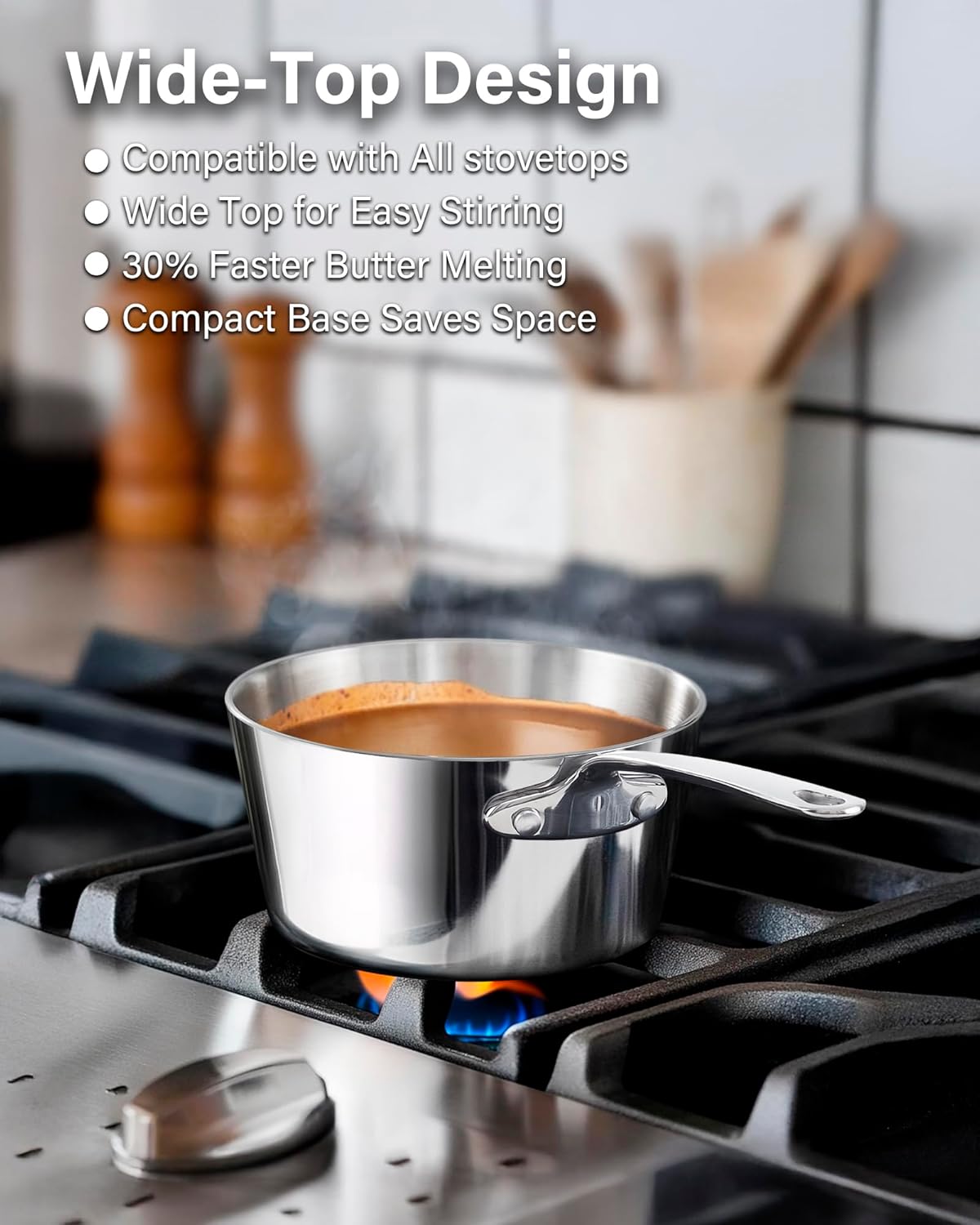 D&M Butter Warmer 0.14 Quart, Multi-Ply Clad Stainless Steel Milk Frother and Chocolate Melting Pot, Small Saucepan for Induction Stovetop, Coffee, Butter, Syrup