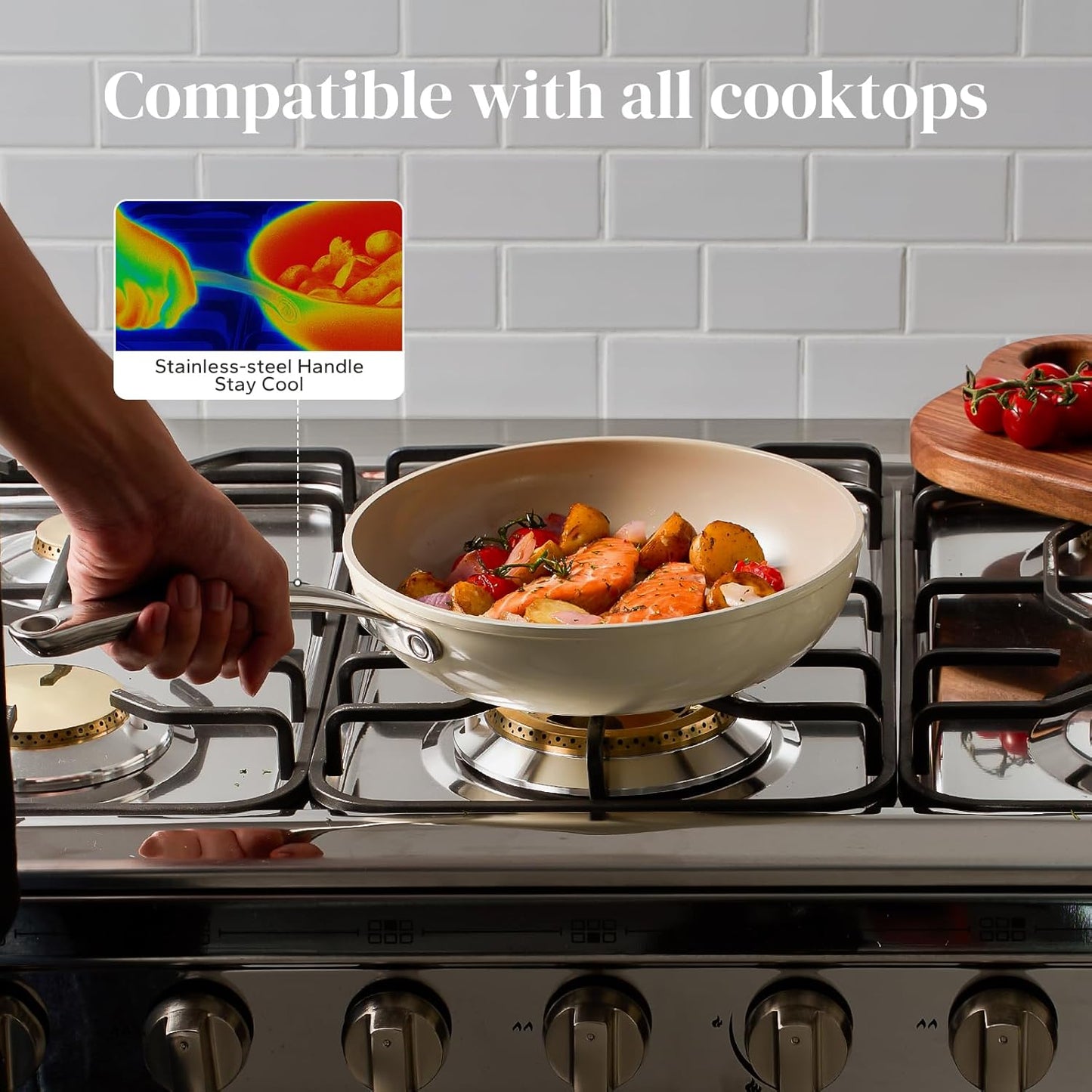 Redchef Ceramic Non Stick Frying Pans, 9.5" Skillet, Omelette Egg Pan with Stay Cool Handle, Ceramic Chef Pan for Cooking Non Toxic, PFOA & PFAS Free, Induction Compatible, Oven Dishwasher Safe(Beige)