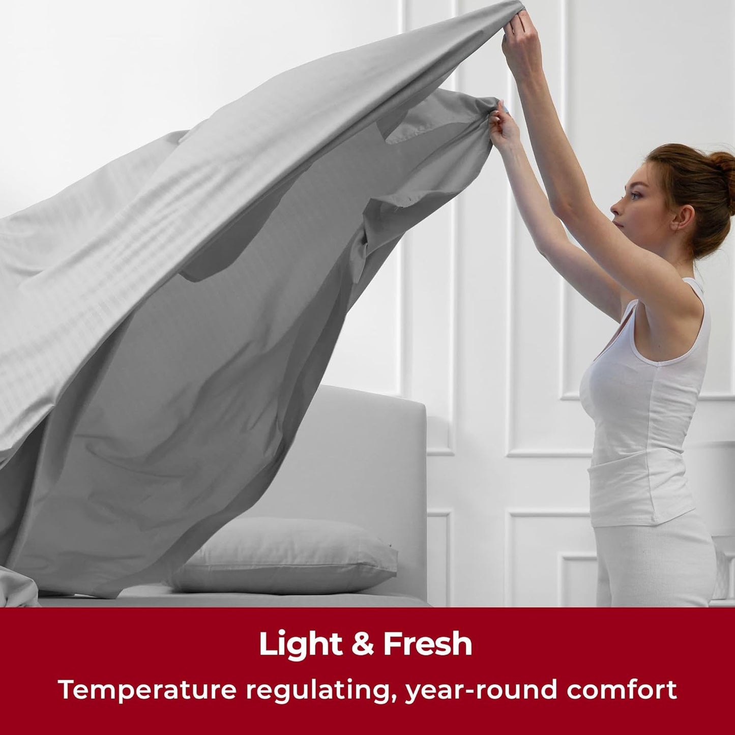 Mellanni California King Sheets Set - 4 PC Iconic Collection Bedding - Hotel Luxury, Extra Soft, Cooling Bed Sheets - Wrinkle, Fade, Stain Resistant (Cal King, Striped Gray/Silver)