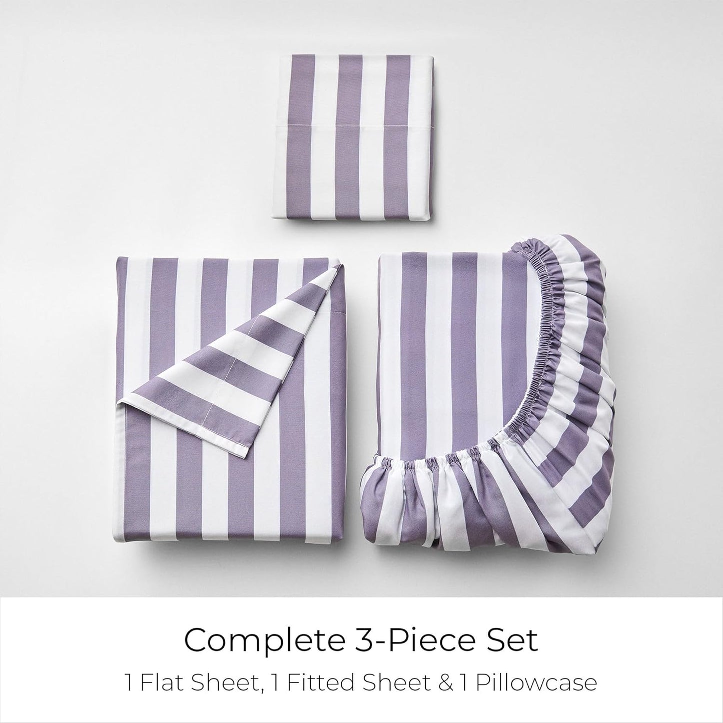 Mellanni Twin Sheets Set - 3 PC Iconic Collection Bedding - Hotel Luxury, Extra Soft, Cooling Bed Sheets - Wrinkle, Fade, Stain Resistant (Twin, Oxford Stripe Hazy Lilac)