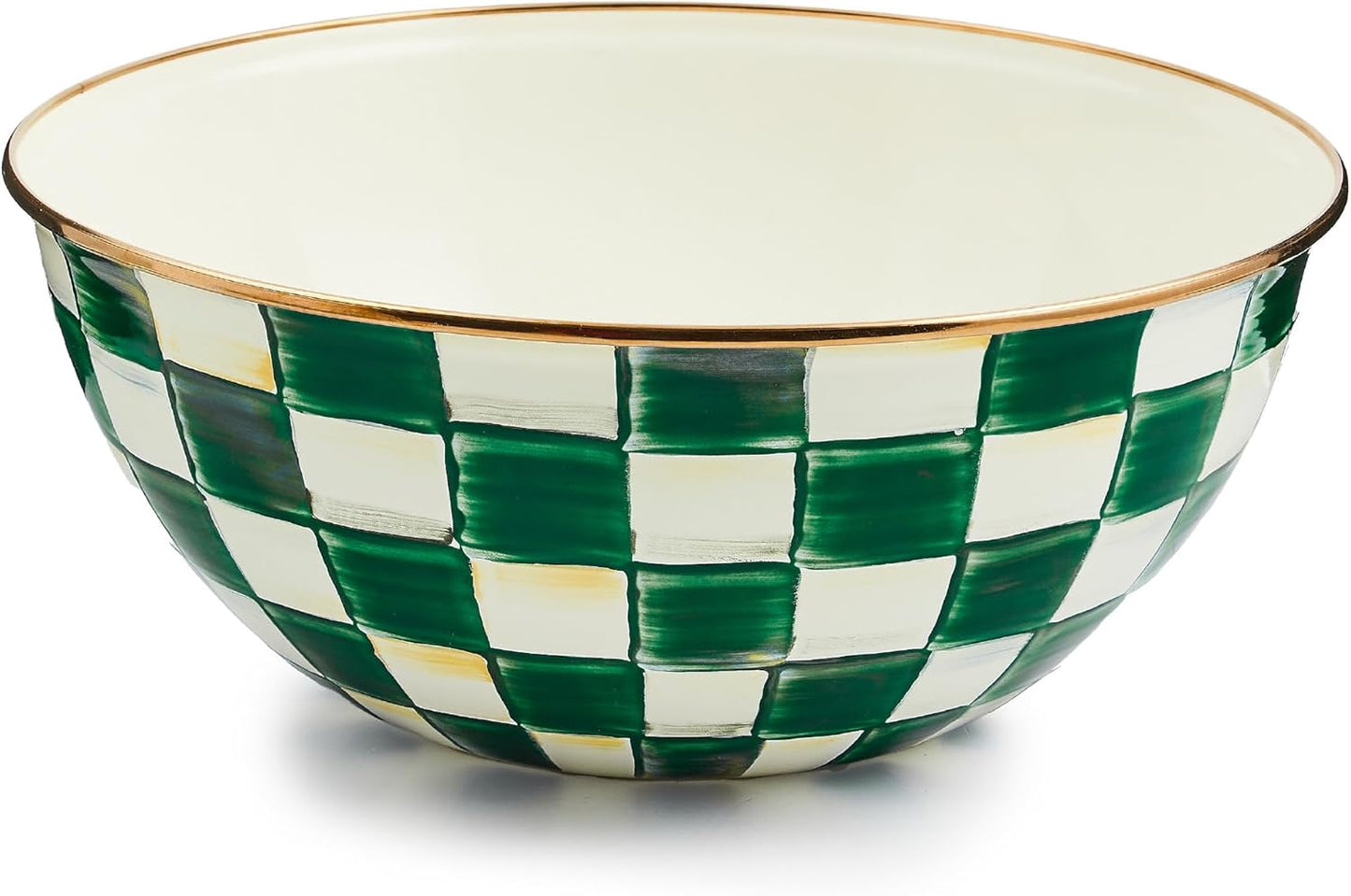 MACKENZIE-CHILDS Enamel Everyday Bowl, Serving Bowl for Entertaining, Large, Green-and-White Emerald Check