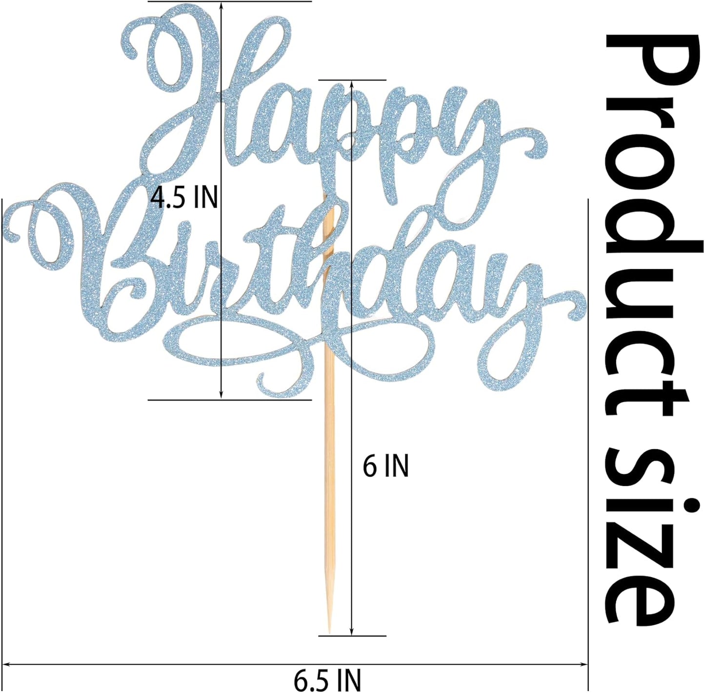Happy Birthday Cake Toppers 9 Inch Glitter Happy Birthday Cake Pick for Birthday Anniversary Theme Party Cake Decorations Supplies - Litht Blue