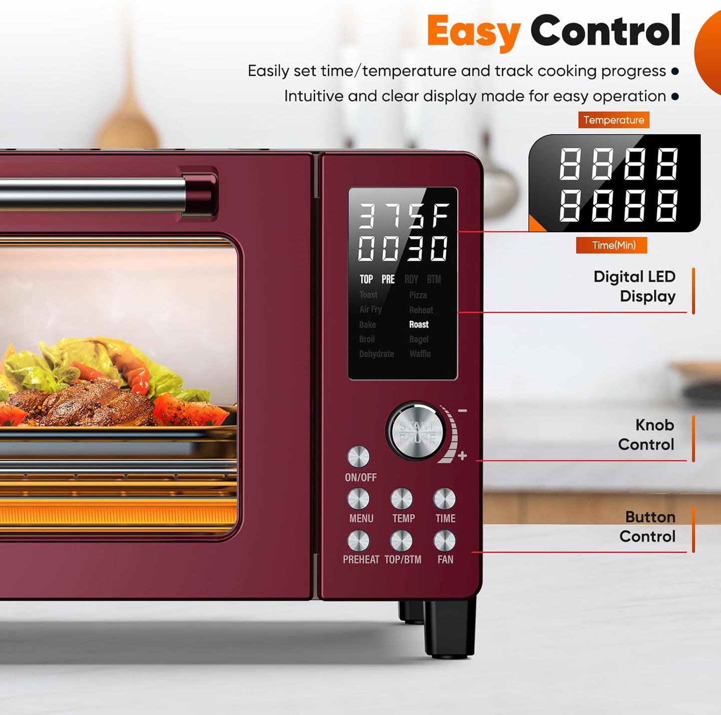 Nuwave Bravo Pro Smart Air Fryer Toaster Oven Combo, 12-in-1 Functions with Quicker & Even Crisp Technology, 1800W, 50-450°F, PFAS-Free, 21QT, Cinnamon