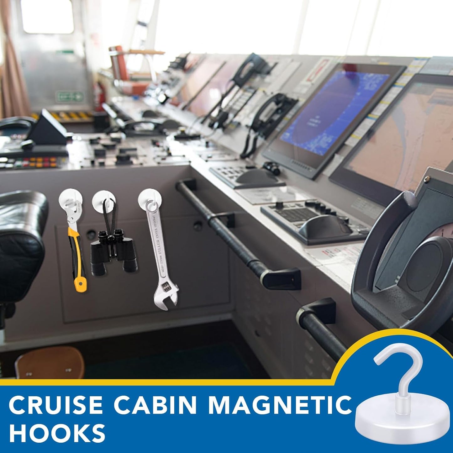 LOVIMAG Magnetic Hooks for Cruise Cabins, 150Lbs Cruise Magnets, White Magnetic Hooks Heavy Duty for Hanging, Refrigerator, Grill-4 Pack