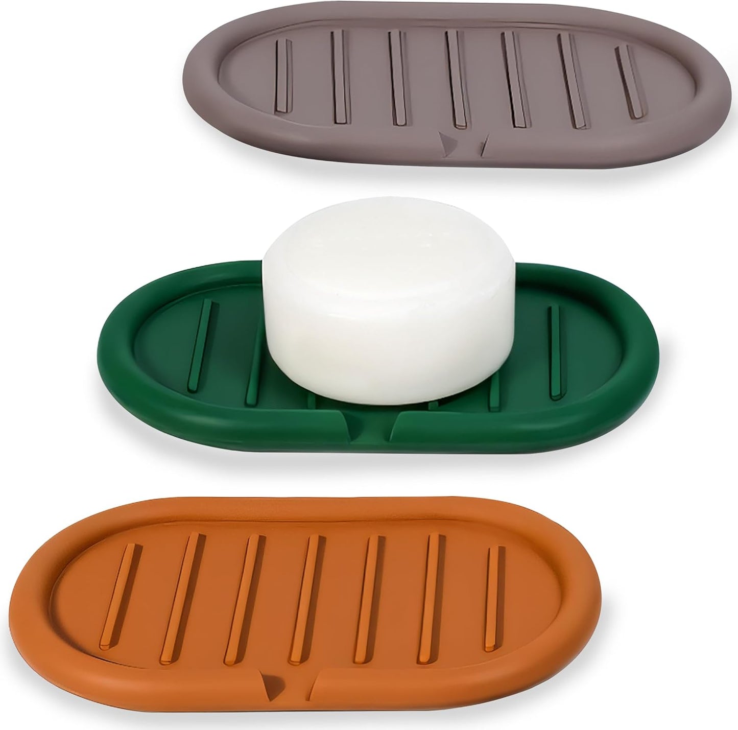 Self-Draining Oval-Shaped Silicone Soap Dish, Soap Holder/Tray/Saver for Shower, Bathroom, Kitchen, Keep Soap Dry, Easy to Clean (3, Dark Color)