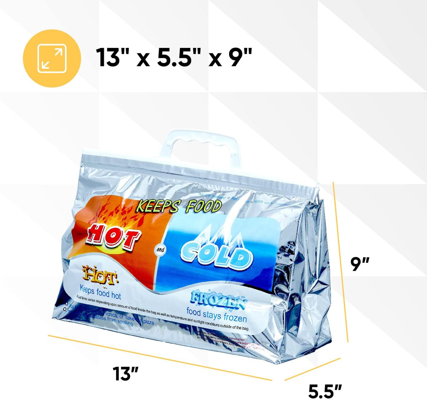Superio Hot and Cold Insulated Bags for Food Delivery, Grocery Shopping Bags, Food Storage for Hot and Frozen Food for Travel, Disposable Cooler Bag, Reinforced Thermal Lunch Bag (1, 13"x5.5"x8.5")