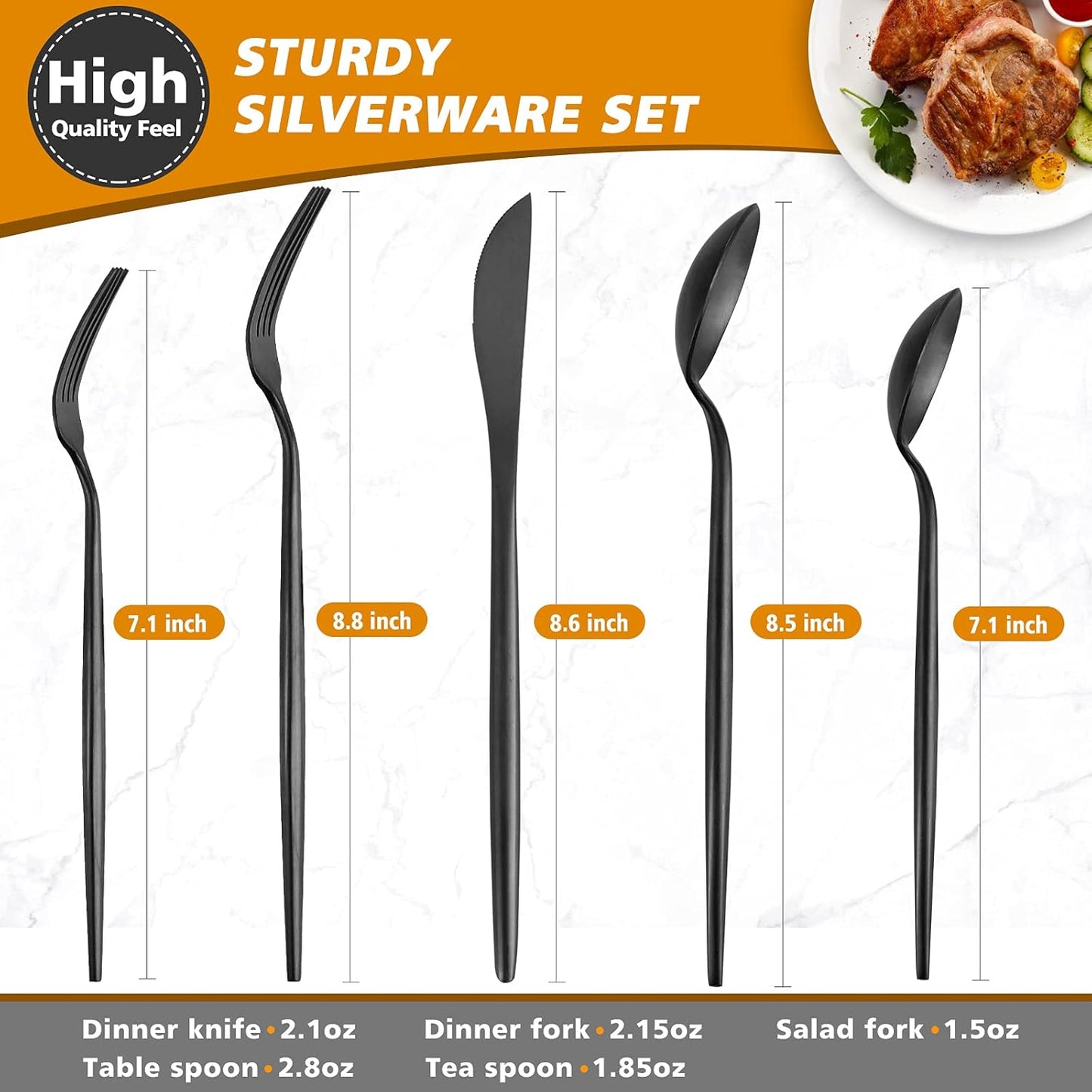 Matte Black Silverware Set, Oliviola 60-Piece Stainless Steel Flatware Cutlery Set Service for 12, Satin Finish Kitchen Utensil Set, Dishwasher Safe