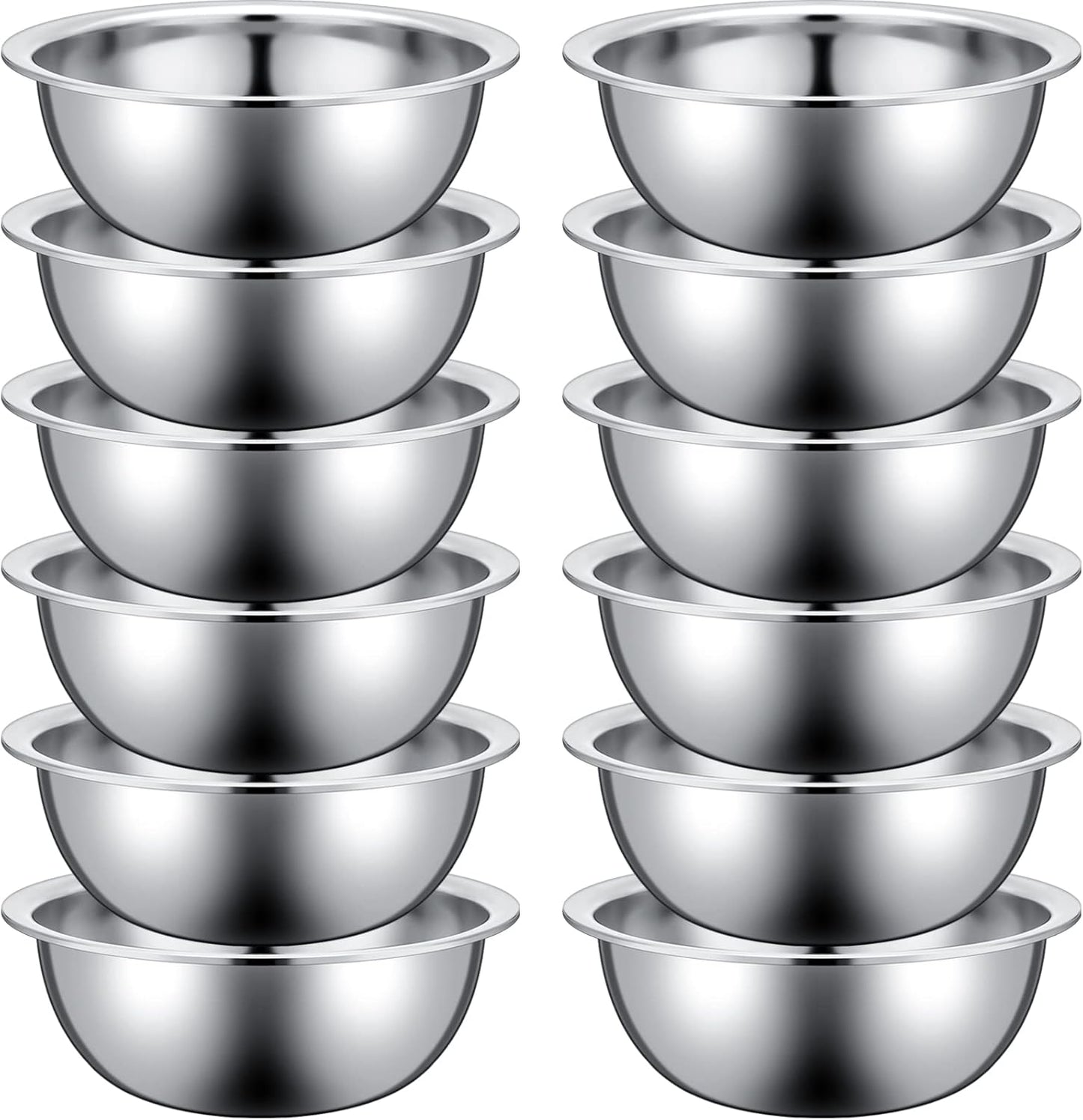 Pinkunn Set of 12 Stainless Steel Mixing Bowls, Nesting Metal Prep Salad Bowl Bulk Kitchen Large Reusable Baking Food Container for Hotel Restaurant Home Cooking, Silver(11 x 3.54 Inch)