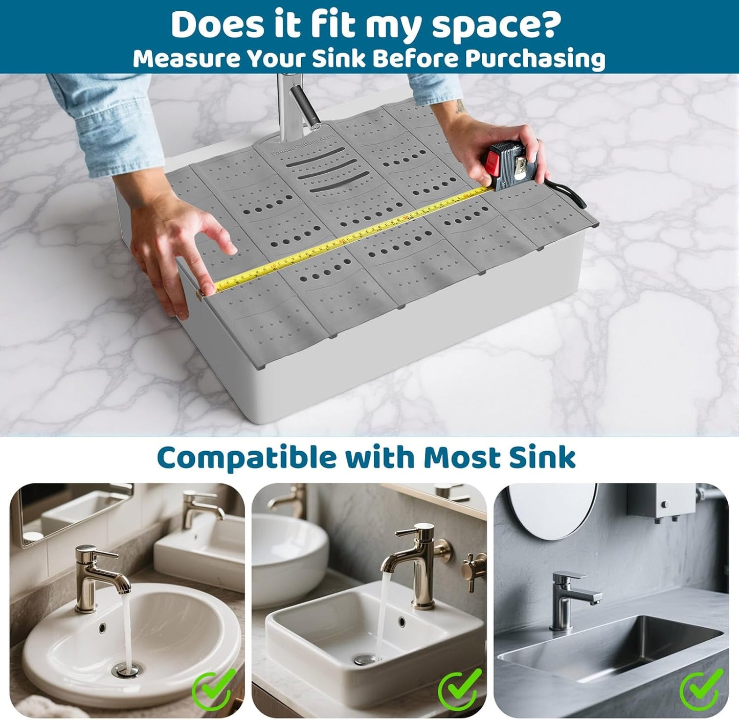 Bathroom Sink Cover for Counter Space, Sink Mat Foldable Sink Cover, Silicone Makeup Organizer Mat Space Saver, Small Bathroom & Rv Camper Travel Must Haves Accessories, Grey