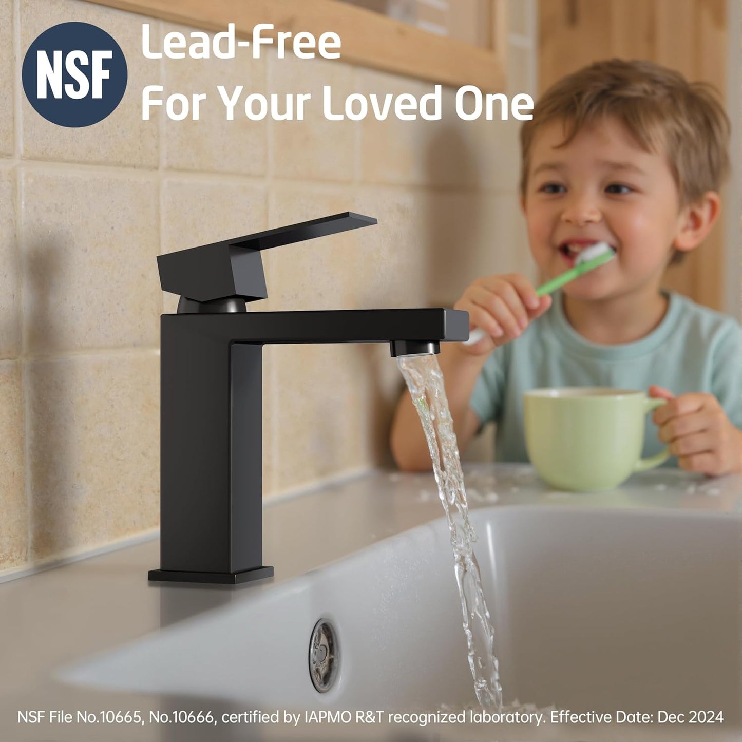 KES Black Bathroom Faucet Single Handle & Bathroom Sink Drain with Overflow, cUPC Certified Vanity Faucet with Pop Up Drain Stopper Stainless Steel Matte Black, L3156ALFF12-BK-C2