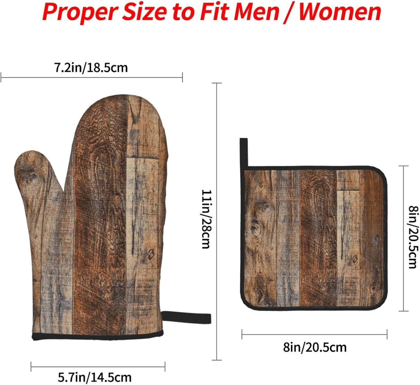 Oven Mitts and Pot Holders Sets of 4,Vintage Brown Wood Splicing Pattern,Oven Mitts Heat Resistant Oven Gloves Set Potholders for Kitchen Baking Grilling