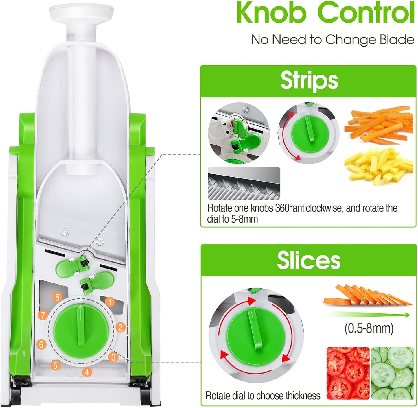 Masthome 5 in 1 Vegetable Chopper, Safe Mandoline Slicer,Professional Vegetable Slicer, Julienne&Dicer for Vegetables,Potato Slicer,Thickness Adjustable 0.1-8 mm Artifact Fast Meal Prep(Green)