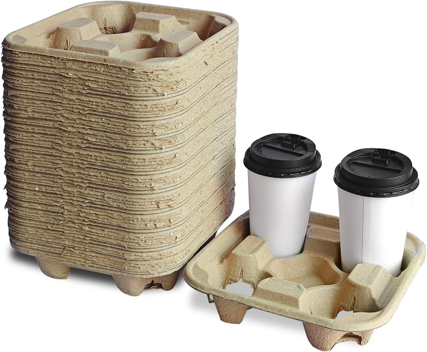 Coffee Cup Holder Disposable Cup Holder Tray, Four Cup Carrier Tray 50 Pack,Biodegradable, Eco-Friendly Drink Carrier For Delivery Of Hot Or Cold Drinks(Four-cup size tray)