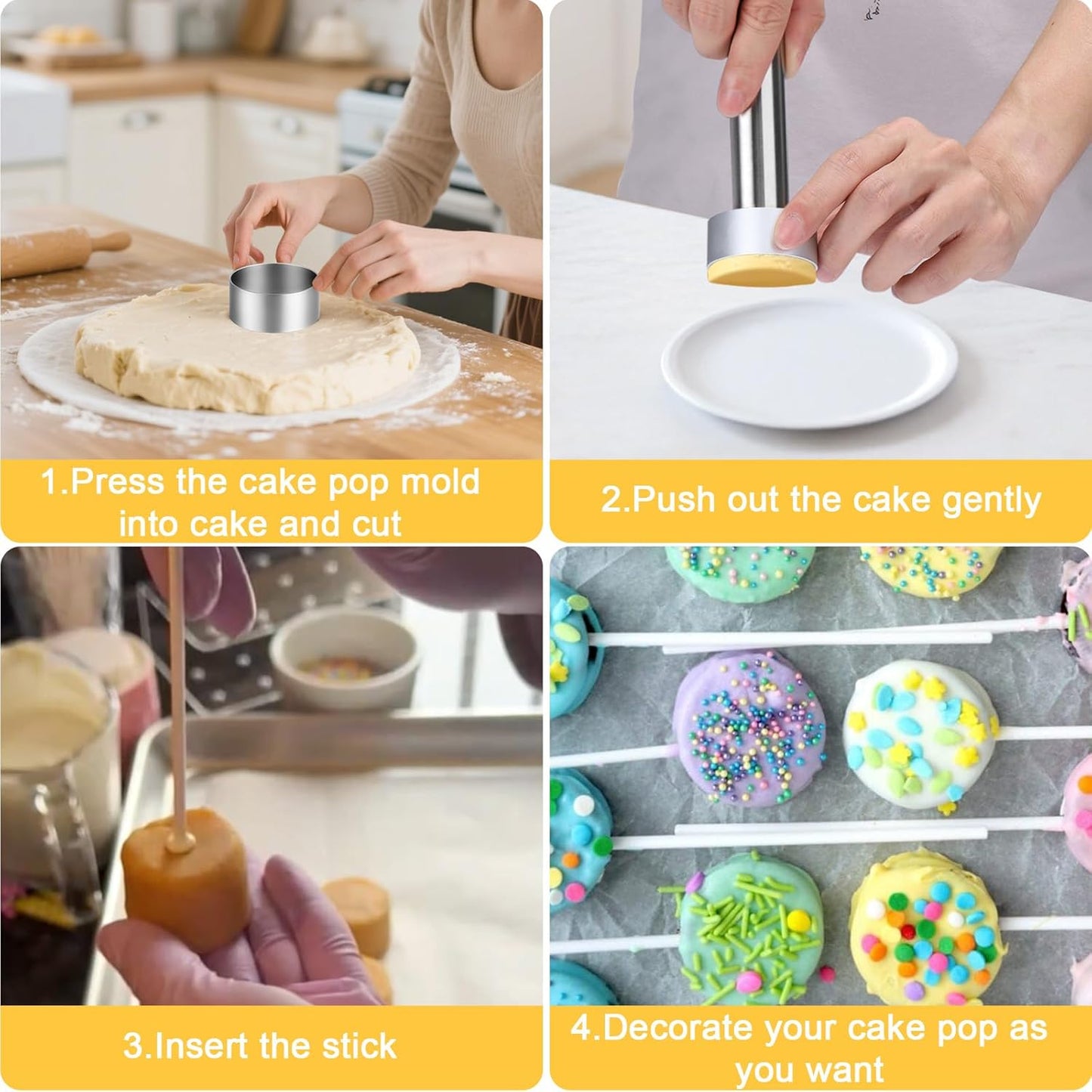 Juome Circle Cake Pop Mold Kit, Round Cake Pop Cutter and Pusher Cake Pop Maker with Sticks, Cake Pop Supplies Accessories, Baking Tools for Home Baking Desserts