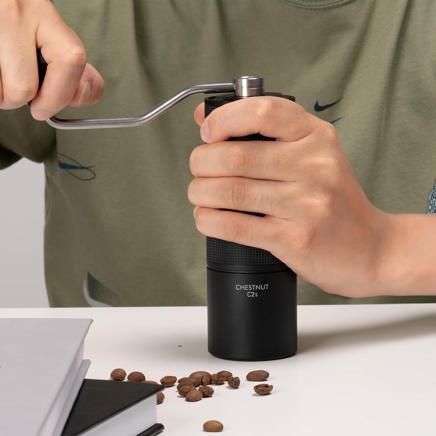 TIMEMORE Manual Coffee Grinder Stainless Steel Conical Hand Grinder Burr Chestnut C2S Internal Adjustable Setting Capacity 20g Pour Over Mocha Coffee for Travel, Camping, Home Black