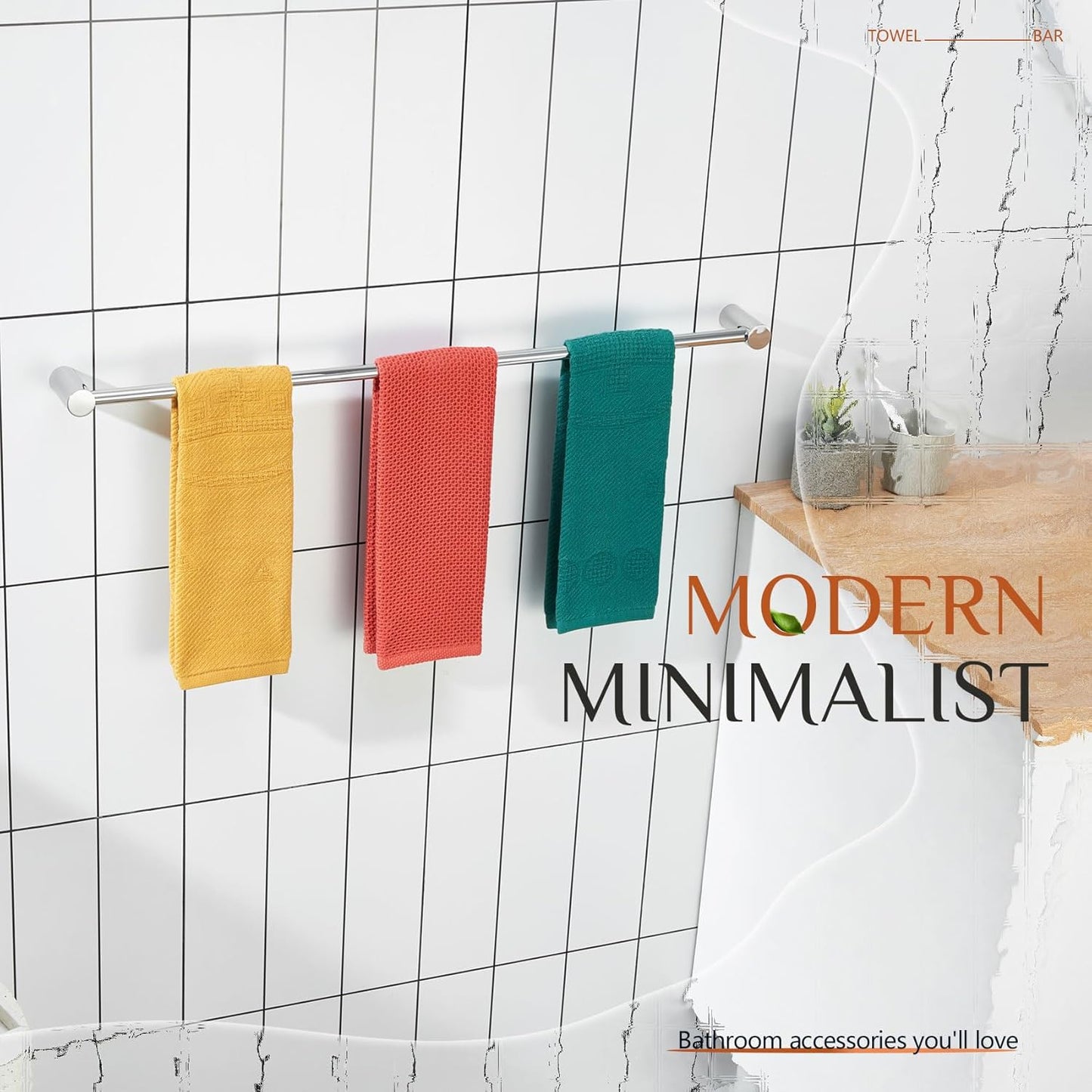 KOKOSIRI Towel Holder Chrome 36-Inch Towel Bars for Bathroom and Lavatory Wall Mounted Polished Stainless Steel Bathroom Accessories, B4007CH-L36