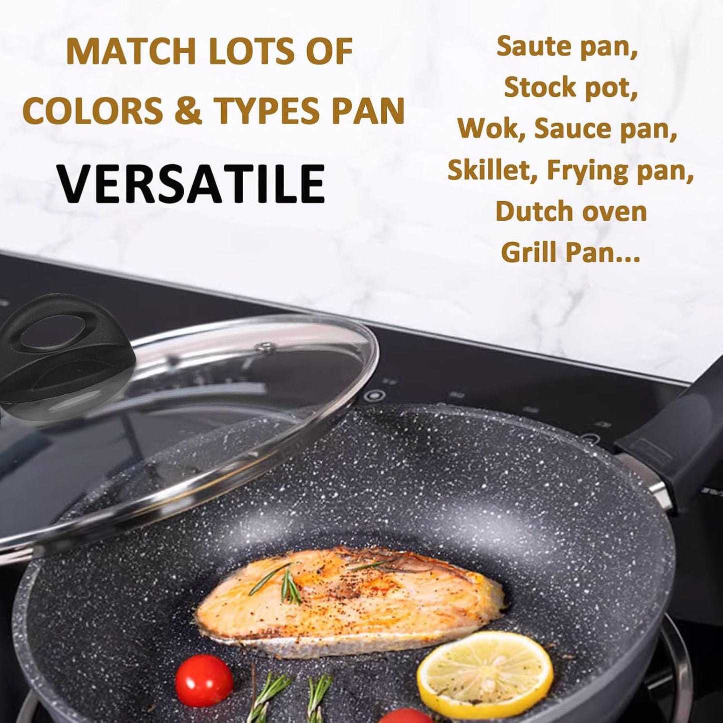 Glass Lids for Pot and Pan, 8, 9.5, 10.25, 11, 12, 12.6, 13.5, 14 Inch Tempered Replacement for Covers Kitchen Cookware, Frying Pan, Wok, Skillet (12 Inch)