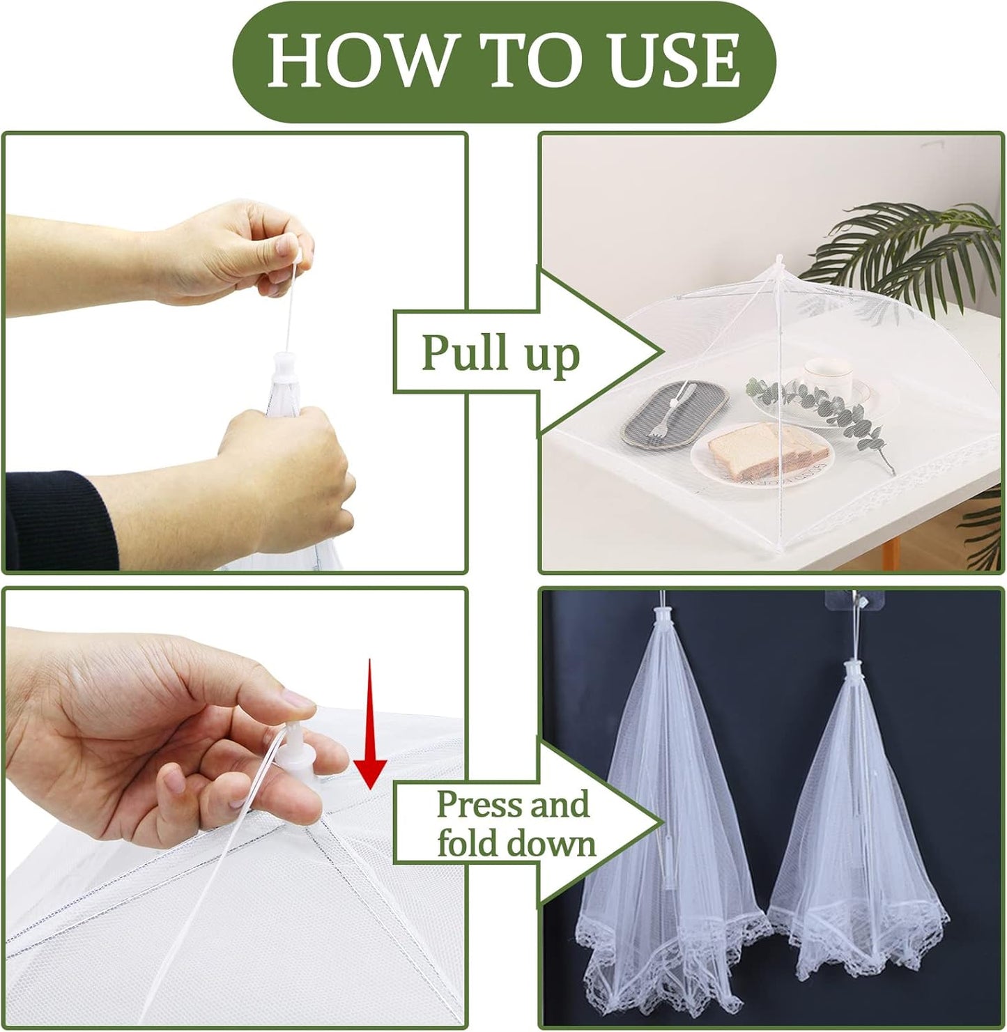 ZMCINER 8 Pack Food Tents Food Covers for Outside Mesh Screen Include 2 Extra Large (40"X 24") & 6 Standard (17"X 17") Collapsible and Reusable Mesh Food Covers for Outdoors, Fruit Cover