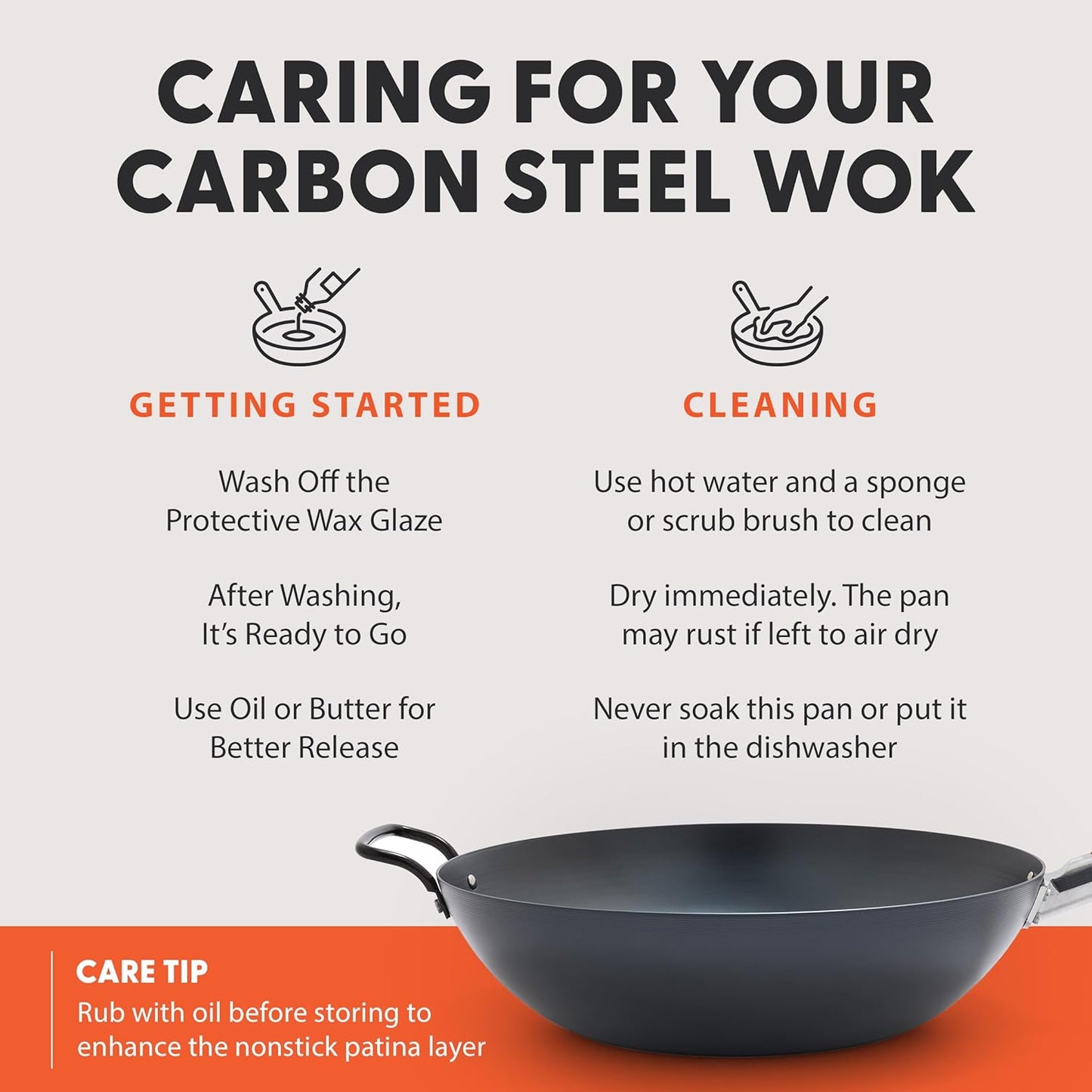 GreenPan Carbon Steel Wok 14”, Flat Bottom, Durable Stir-Fry Pan, Pre-Seasoned Nonstick Patina, High Heat Retention, Induction, Ash Wood Handle, Kyoto, Black