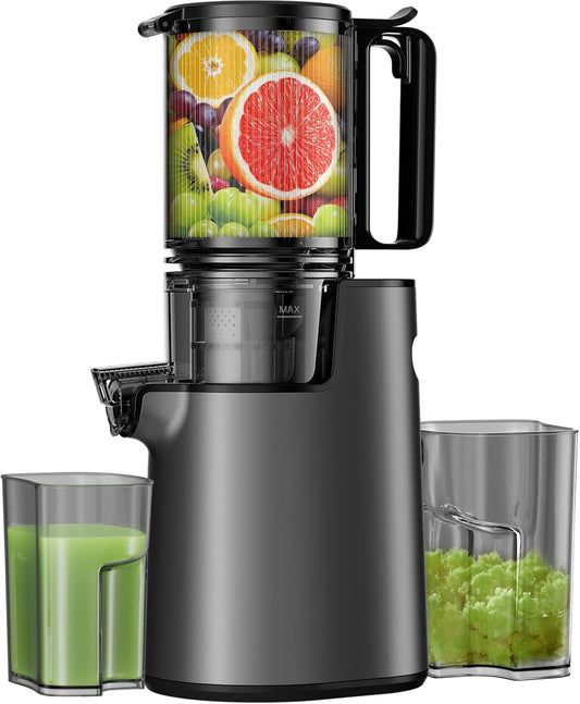 Cold Press Juicer, Masticating Juicer with 5.4" Wide Feed Chute, 350w Slow Juicer Machines Fit Whole Vegetables and Fruits with High Juice Yield, Easy to Clean (Black)